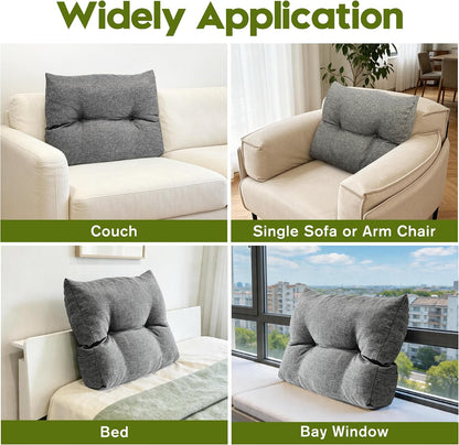 Back Cushion for Couch Wedge Lumbar Support Backrest Pillow with Shredded Foam Filled and Side Pocket Sofa Back Cushions for Sitting & Reading, 23.6×19.6×5.1Inch
