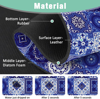 Kitchen Sink Splash Guard Faucet Mat 24" X 5.5" Tropical Leavesl Absorbent Fast Drying Mat Faucet Draining Mat Sink Splash Guard Behind Faucet Drip Catcher for Kitchen Bathroom