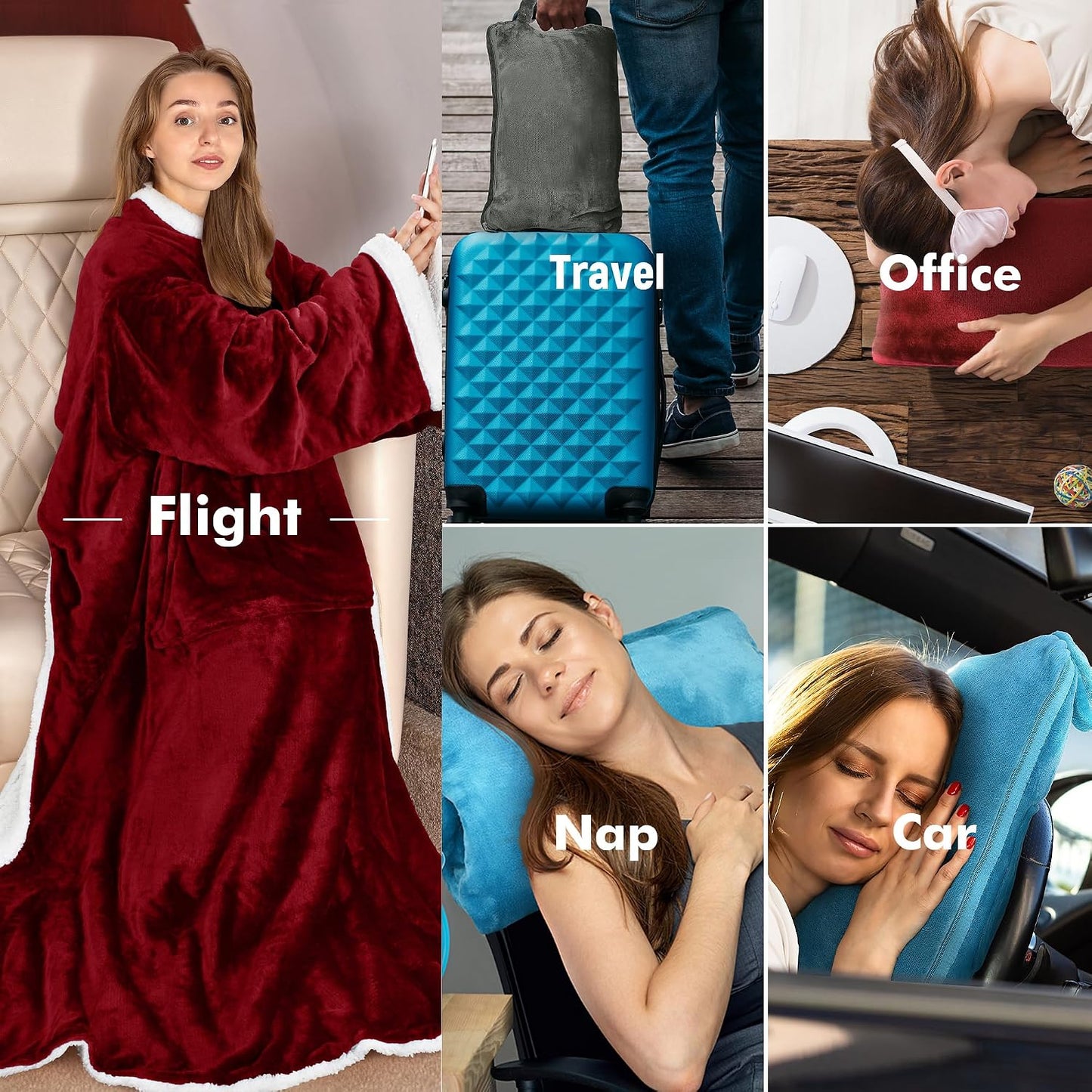 Catalonia Sherpa Wearable Blanket with Sleeves Arms