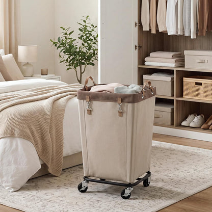 StorageWorks 160L Laundry Basket with Wheels, Rolling Hampers for Clothing | Beige Laundry Basket with Wheels, Metal Frame & Handles, Rolling Hamper for Bedroom, Bathroom, Dorm, Hotel
