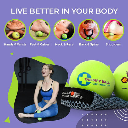 YOGA TUNE UP® Therapy Balls in Tote by Tune Up Fitness - Massage Balls for Trigger Point, Pressure Point & Myofascial Release - Use as Single or Peanut Ball for Pain Relief & Relaxation (Aqua Blue)