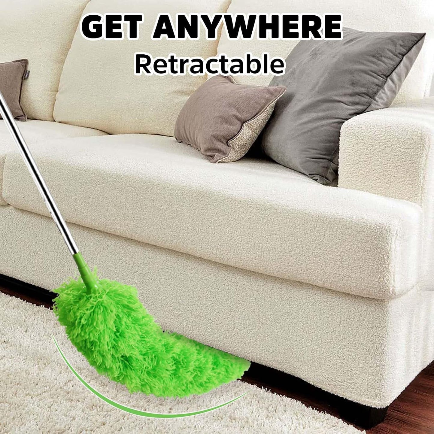 Flat Gap Dust Cleaner with Extendable Pole, Bafezoze Retractable Under Appliance Duster with 2 Washable Microfiber Pads, Slim Flexible Gap Mop for Cleaning Under Bed Sofa Cabinet Refrigerator Gray