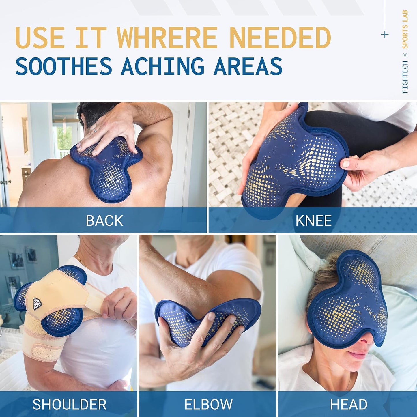 FIGHTECH Reusable Hot and Cold Gel Ice Pack - Hinge Joint, Single Pack | Heat and Cold Therapy Compress for Shoulder Rotator Cuff Knee Back Head Eyes Elbow and Hip - Leak Proof Design
