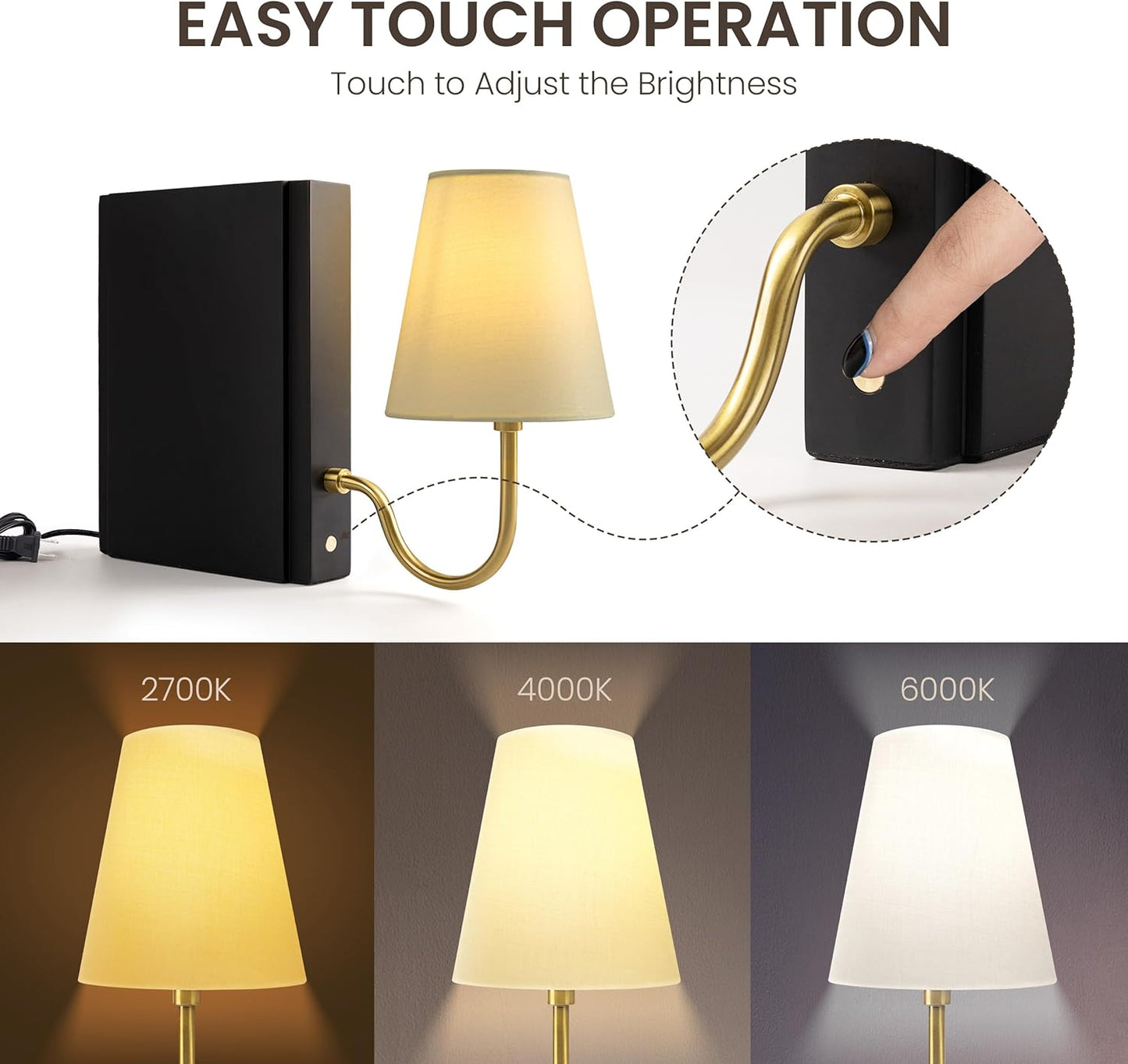 AELS Solid Wood Bookshelf Lamp with Bulb, Cordless Rechargeable Touch Dimmable Table Lamp with Linen Fabric Shade, Modern Decorative Bookend Lamp for Bedroom, Office & Bookshelf Decor, Dark Brown