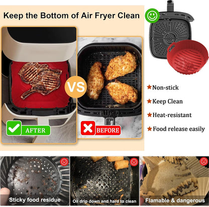 2Pcs Silicone Air Fryer Liners Reusable Square Thickened Airfryer Basket for 4 to 7 QT Baking Tray Accessories Kitchen Gadgets Replacement of Flammable Disposable Parchment Paper