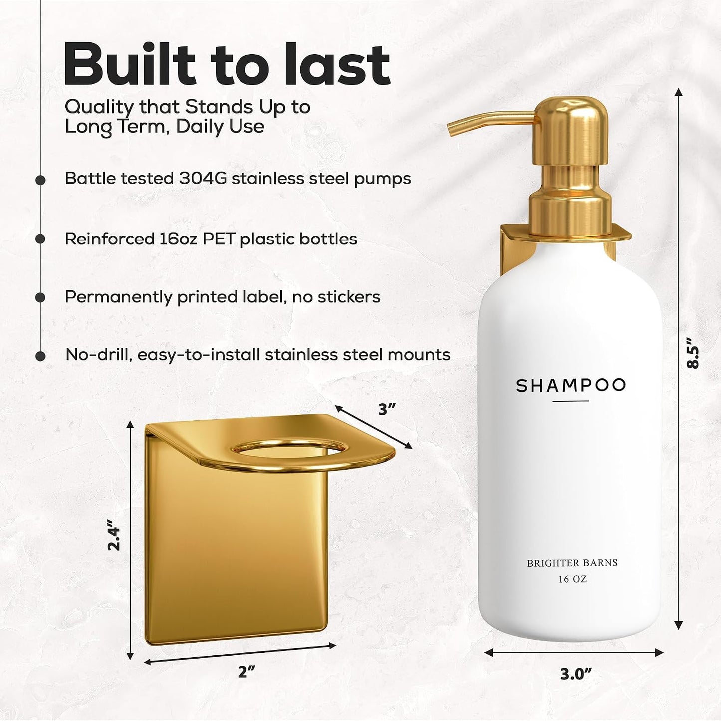 White Shampoo and Conditioner Dispenser Set Wall Mounted by Brighter Barns - Shower Dispenser 3 Chamber No Drill - Refillable Shampoo and Conditioner Bottles for Shower Wall in Airbnb, Hotel (White)