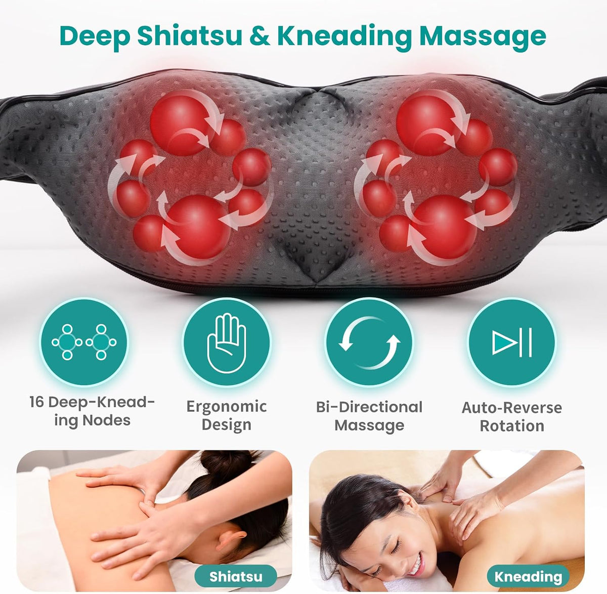 Nekteck Shiatsu Neck Massager with Heat for Pain Relief, NOT Cordless