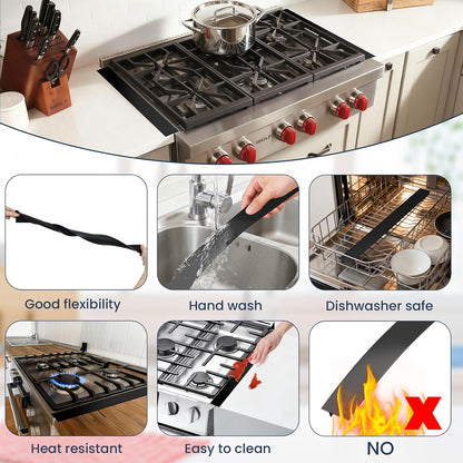 2PCS Kitchen Stove Counter Gap Covers Stainless Steel (13.8"-27.5" Black) | Cooktop Trim Kit, Stove Gap Guards, Oven Gap Filler, Easy to Clean, Heat Resistant & Effectively Protect Stove Gap Filler