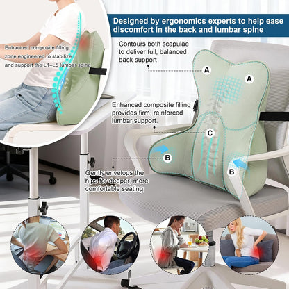 Lumbar Support Pillow(Pat. Pend) – Multi-Functional Ergonomic Back Cushion for Sofa Chair, Car Seat & Sofa, Reading Pillow with Firm Multi-Zone Support to Relieve Lower Back Pain, Misty White
