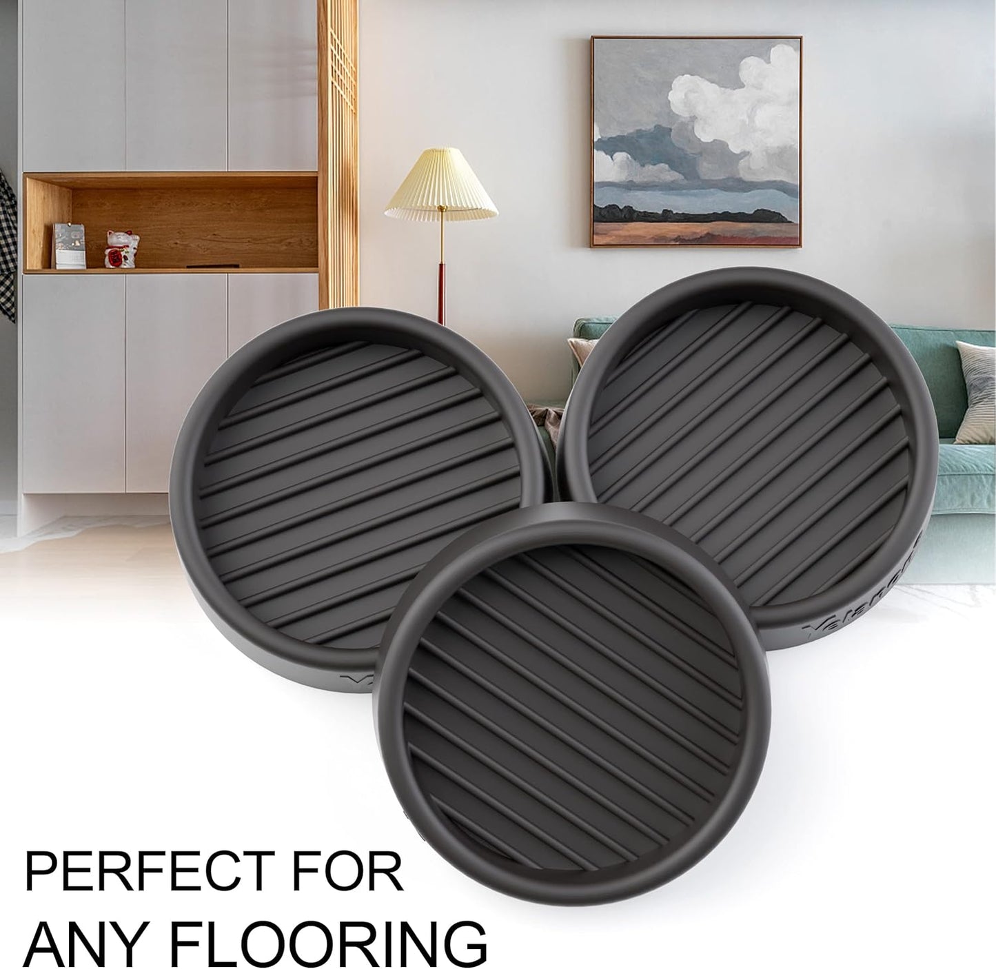 Furniture Coasters 4 Pcs 4” Furniture Caster Cups - Non Slip Furniture Pads Hardwoods Floors - Non Skid Grippers Rubber Furniture Feet Anti Slide Floor Protector for Bed Couch Stoppers Black