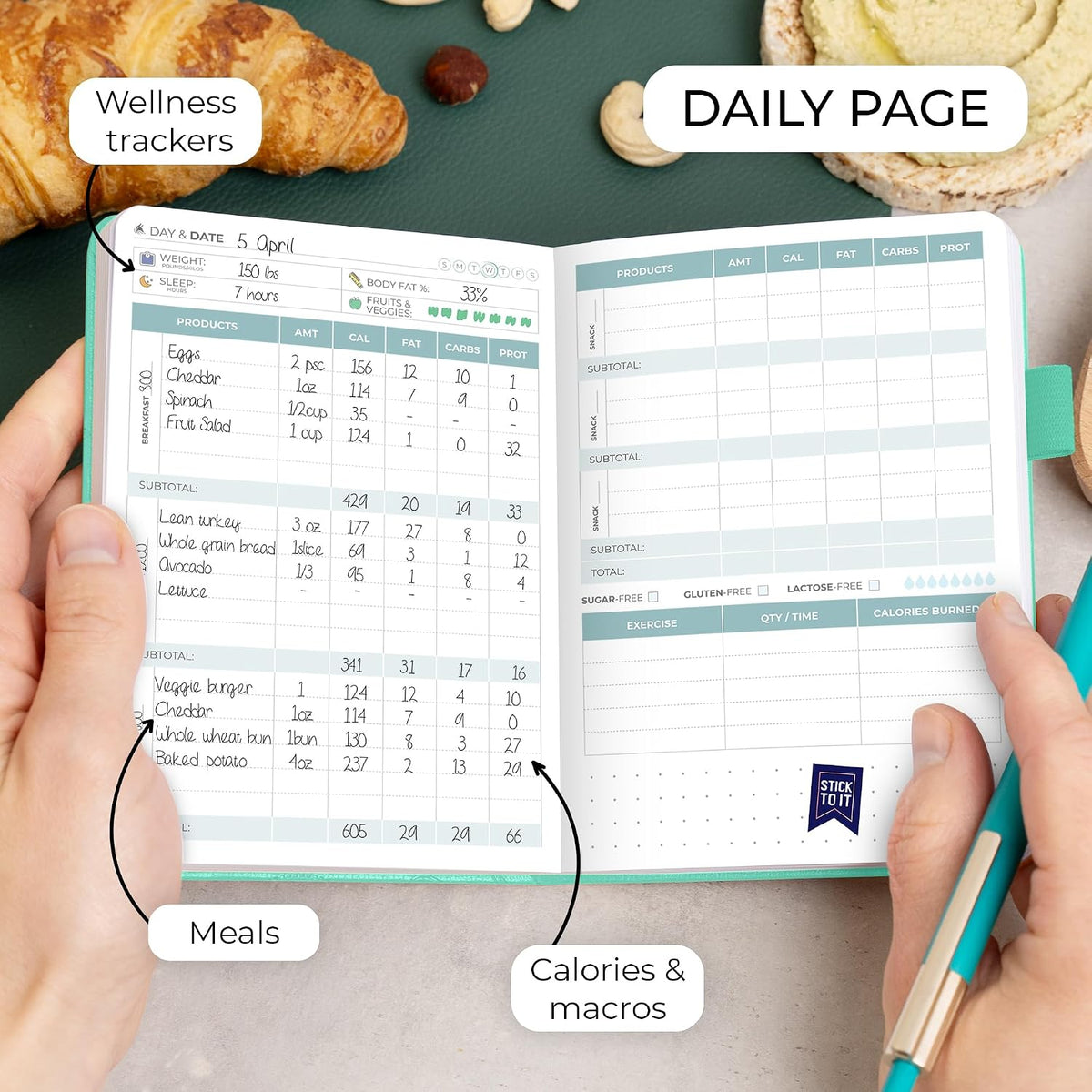 Clever Fox Food Journal for Women & Men, Weight Loss Tracker, Aquamarine