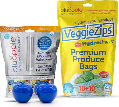 Bluapple Produce Saver Ethylene Gas Absorber - Fresh Fruit & Vegetable Storage for Refrigerator Crisper, Shelves & Fruit Bowls, Produce Keeper, Fruit Saver, Kitchen Must Haves, BPA-Free - 2-Pack
