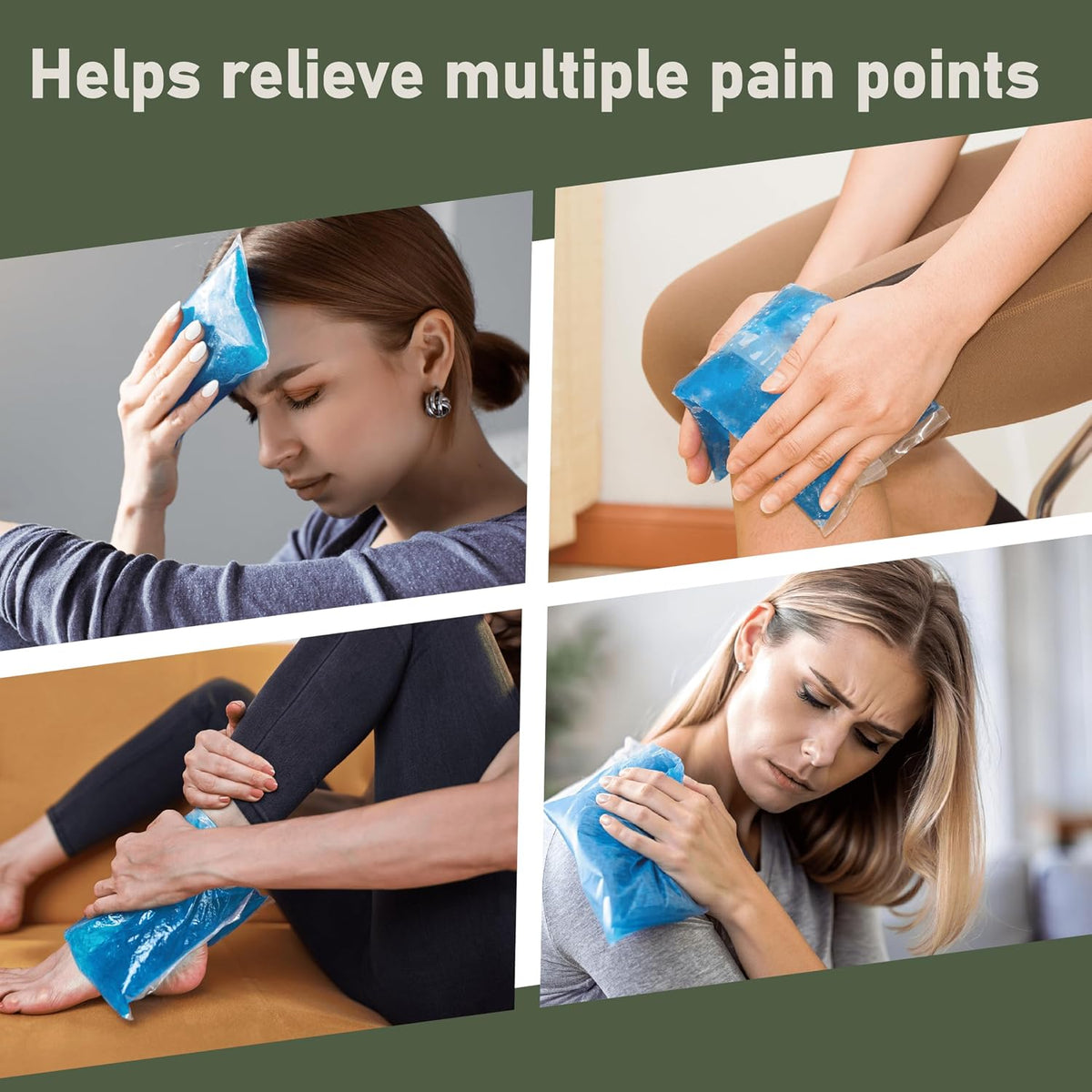 Flexible Cold Gel Pack with Straps, 9.5" x 4.5", 4 Pack | Soft gel ice pack for injuries reusable, recovery, with hands-free strap, medical grade knee, back, neck, wrist, hand