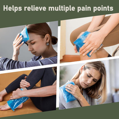 Flexible Cold Gel Pack with Straps, 9.5" x 4.5", 4 Pack | Soft gel ice pack for injuries reusable, recovery, with hands-free strap, medical grade knee, back, neck, wrist, hand
