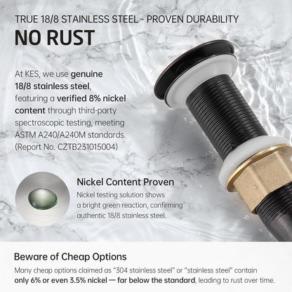 KES All Metal Bathroom Sink Drain with Strainer Basket Hair Catcher Anti Clog Pop Up Drain Stopper for Lavatory Vanity Vessel Sink with Overflow, Rustproof 18/8 Stainless Steel Matte Black S2013A-BK