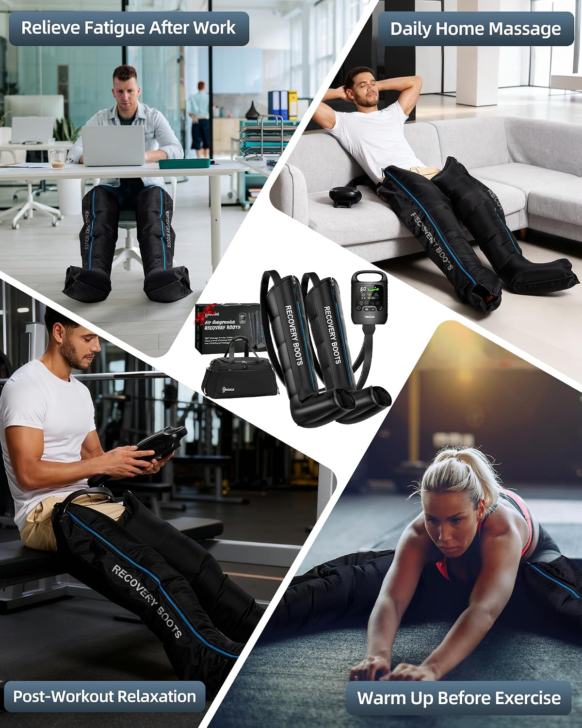 YINGGG Upgraded Leg Compression Recovery System, Cordless Professional Full Leg Compression Massager Boots with Heat, Pro Sequential Compression Device for Circulation Warm-up and Fast Recovery-Medium