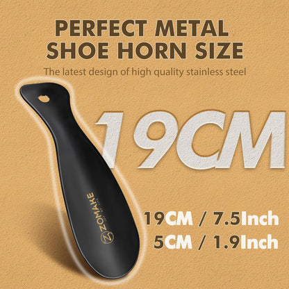 ZOMAKE Metal Shoe Horn, Small Travel Shoehorn for Men Women Kids 7.5''&3.9" | 3 Pack Stainless Steel Portable Shoe Spoon Helper, Compact Travel Size, Built-In Hang Hole, Smooth Rounded Curve, Shoe Care