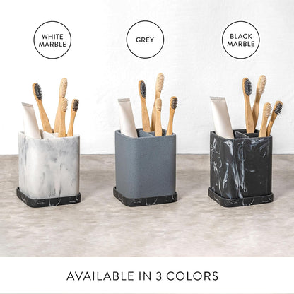 Marble Look Toothbrush Holder for Bathroom Countertop Organizer, Holds Toothpaste, Dental Floss, Razor, Comb, Makeup Brushes, and More, Stylish Bathroom Accessory for Tooth Brushing Essentials