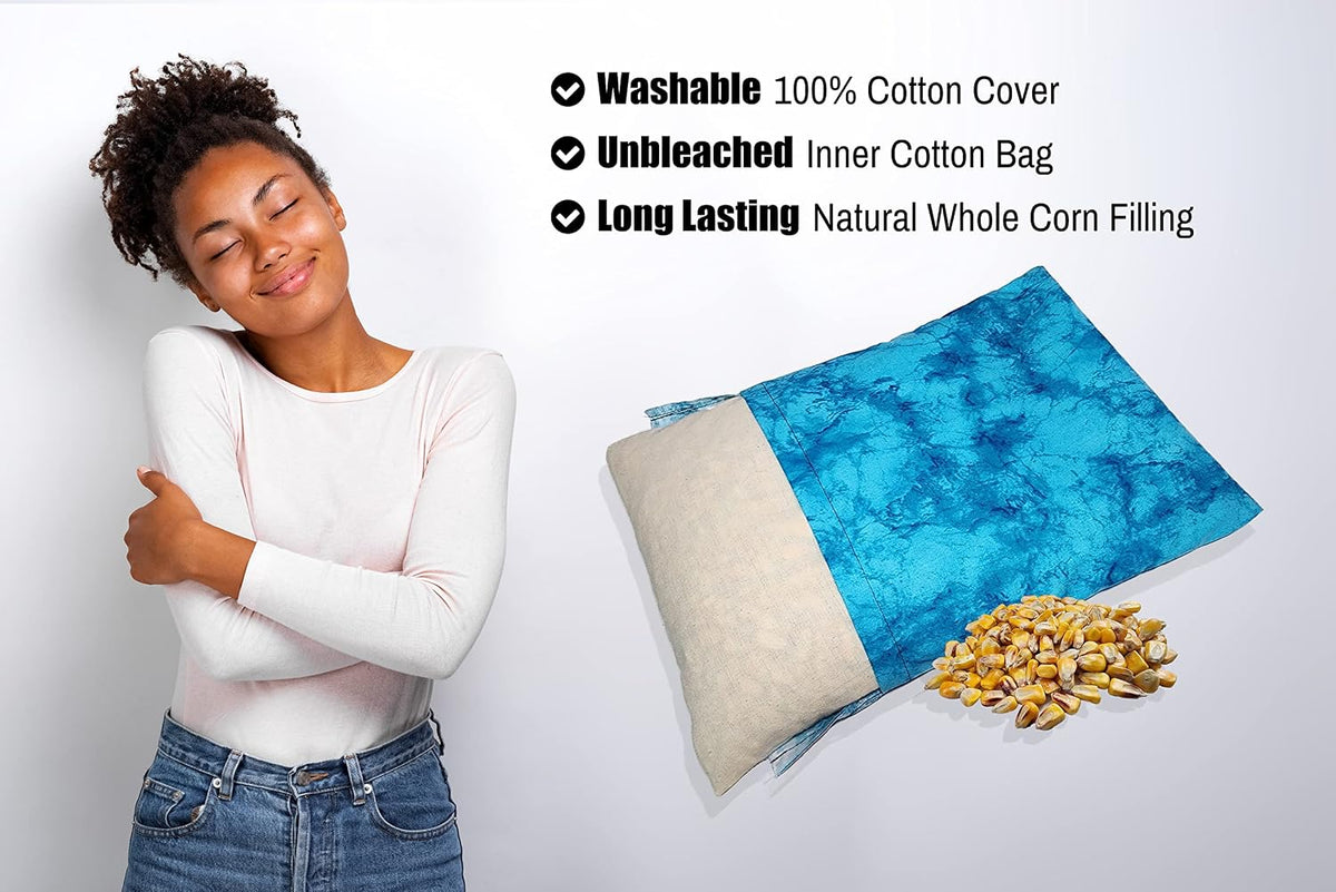 Microwavable Corn Filled Heating Pad and Cold Pack/Washable 100% Cotton Cover (Cross Hatch - Mint, 7.5in W x 11in L)