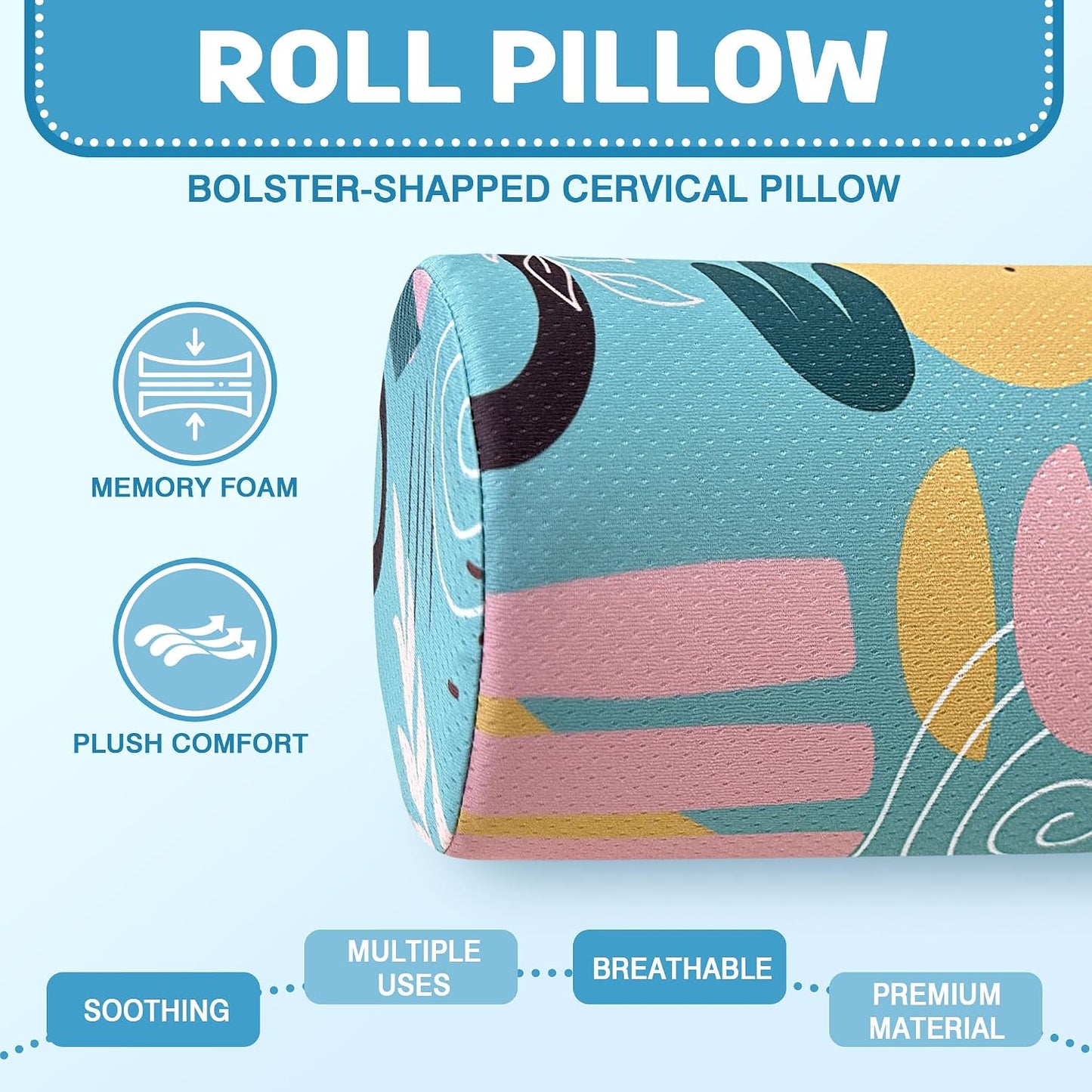 Neck Roll Pillow for Sleeping,Ergonomic Cylinder Tube Pillows for Cervical Spine and Neck Support,Versatile Roll Pillow for Bed,Office,and Travel,Memory Foam Bolster with Washable Cover