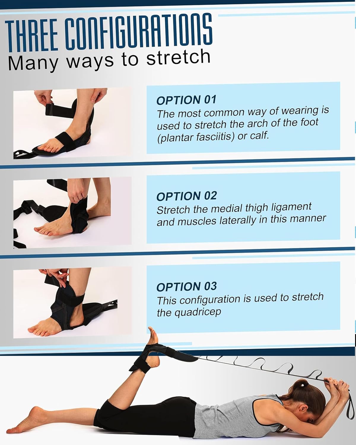 Foot & Calf Stretcher for Plantar Fasciitis Relief, Adjustable Stretching Strap & Foot Rocker Combo for Achilles Tendon, Heel Pain, Hamstring & Muscle Recovery – Physical Therapy Stretching Device for Home Use