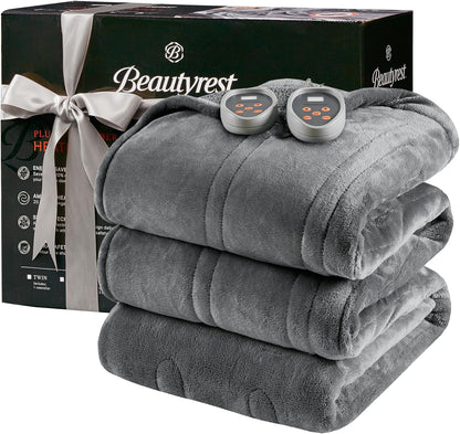 Beautyrest Reversible Heated Throw - Plush Sherpa Heating Blanket, Grey