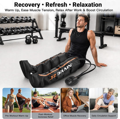 JZBRAIN Compression Boots, Full Leg Compression Massager for Circulation | Professional Grade, Sequential Massage, Cordless and Rechargeable Use, 3500mAh, 5H Runtime, 6 Modes, 8 Intensity, Large
