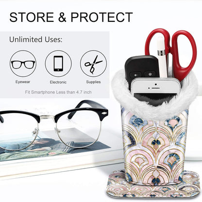 FINTIE Plush Lined Eyeglasses Holder, Glasses Stand Case For Nightstand | Soft Plush Lining, Bedside Eyeglasses Holder, Office Desktop Organizer, Small Item Storage, Anti-Scratch - Colors B