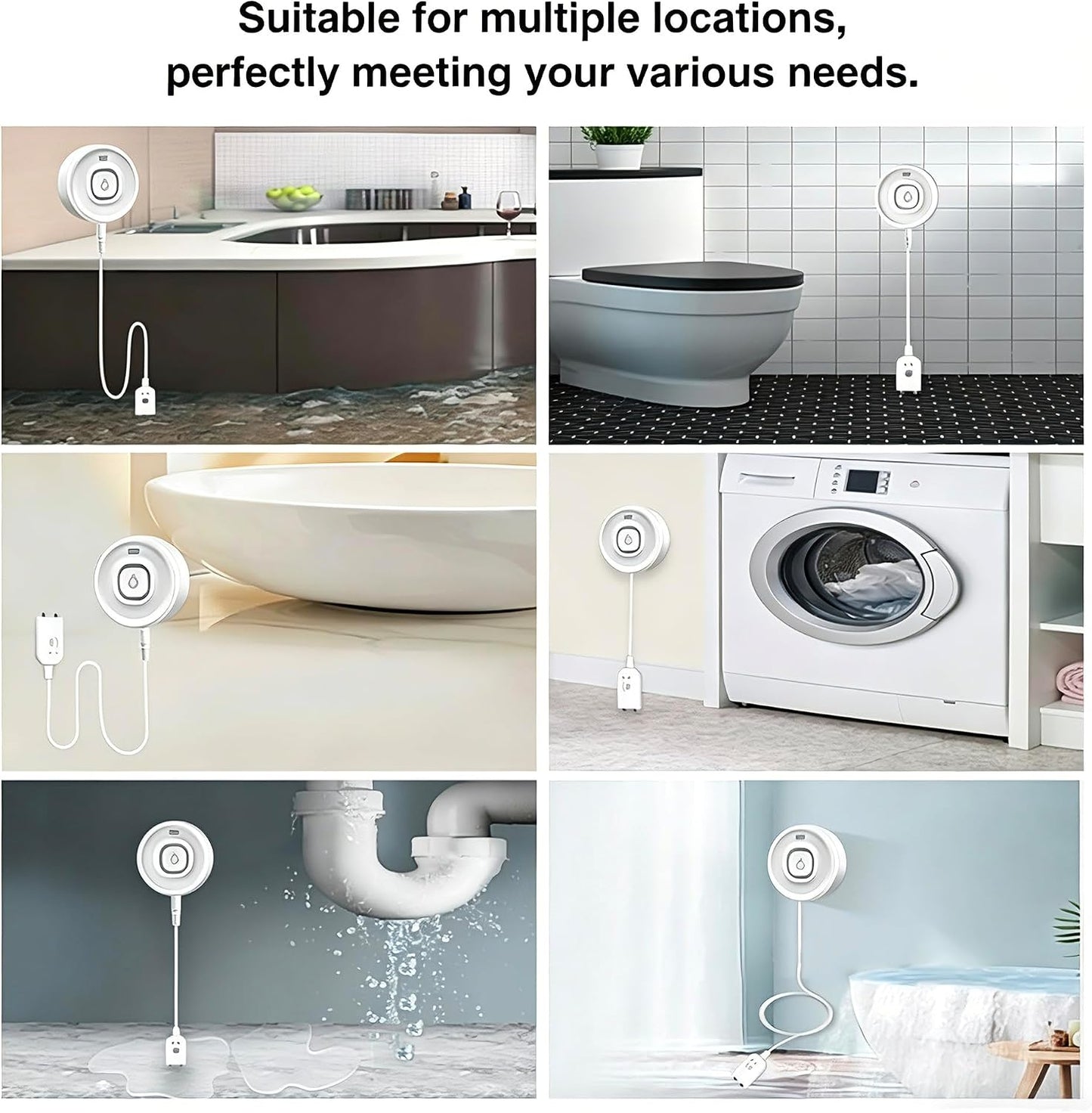 Wi-Fi Water Leak Detector, 100dB Adjustable Audio Alarm Sensor, Sensitive Leak & Drip Alert with Remote Email & APP Notification, for Home and Basement 2PCS
