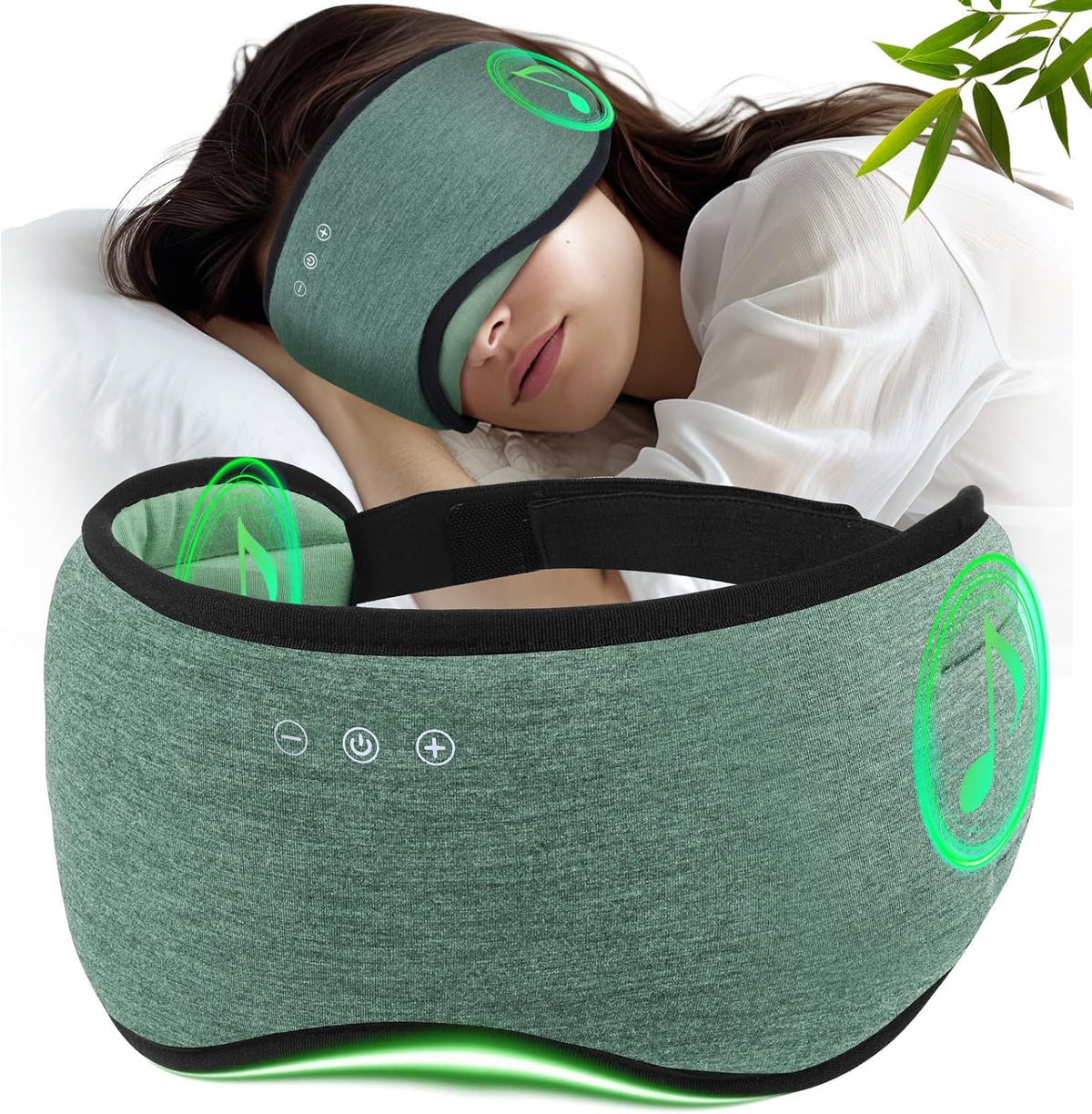 Sleep Headphones with Bluetooth 5.4 Sleep Mask, Bamboo Cotton Music Wireless Bluetooth Eye Mask for Sleeping, Earphones HD Speaker Microphone for Travel