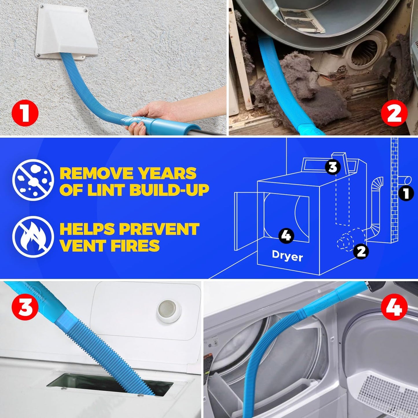 Holikme 35FT Dryer Vent Cleaner Kit 58Pcs - Lint Remover Brush Vacuum Tools | Dryer Vent Brush Kit, Omnidirectional Lint Vacuum Attachment & Lint Trap Brush Clean Hard-to-Reach Areas, Remove Hidden Lint