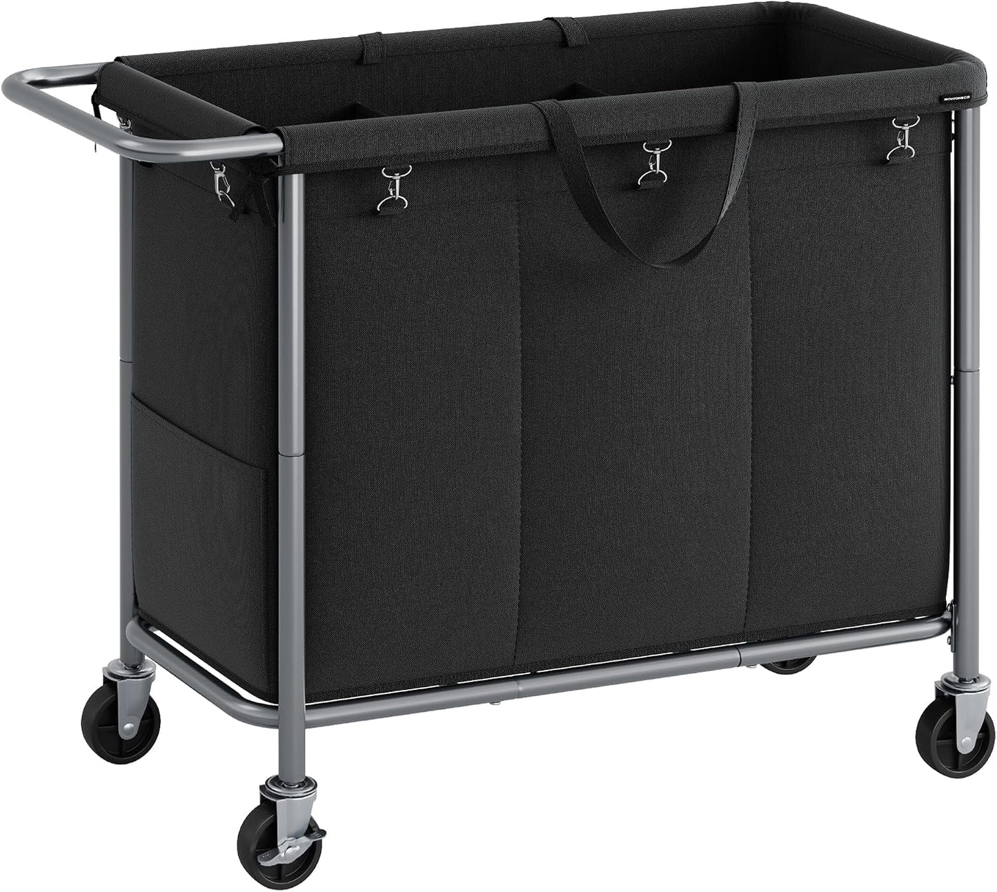 SONGMICS Laundry Basket with Wheels, 4-Section Rolling Laundry Hamper, 68.6 Gallons (260 L), Removable Liner, Steel Frame with Handle, 43.3 x 15.4 x 31.9 Inches, Cream White URLS014W01