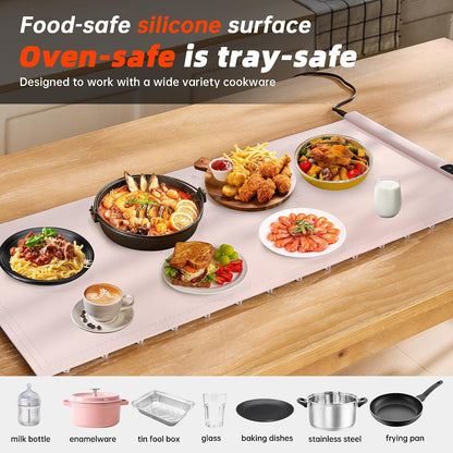 Warming Mat for Food Extra Large- 24"x16" Electric Warming Trays for Buffets Party, Food Warmers for Thanksgiving, Christmas House Warming Gift, Portable Heating Mat with 9 Temp Settings & 6H Timer