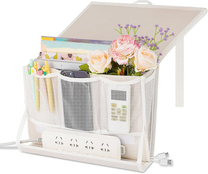 Bedside Caddy Organizer for Dorm Bed Rails with 7 Pockets, Gray | Bed Pockets Bedside Storage with Power Strip Holder & 2 Adjustable Straps for Home, College, Dorm, Hospital Bedside Organizer