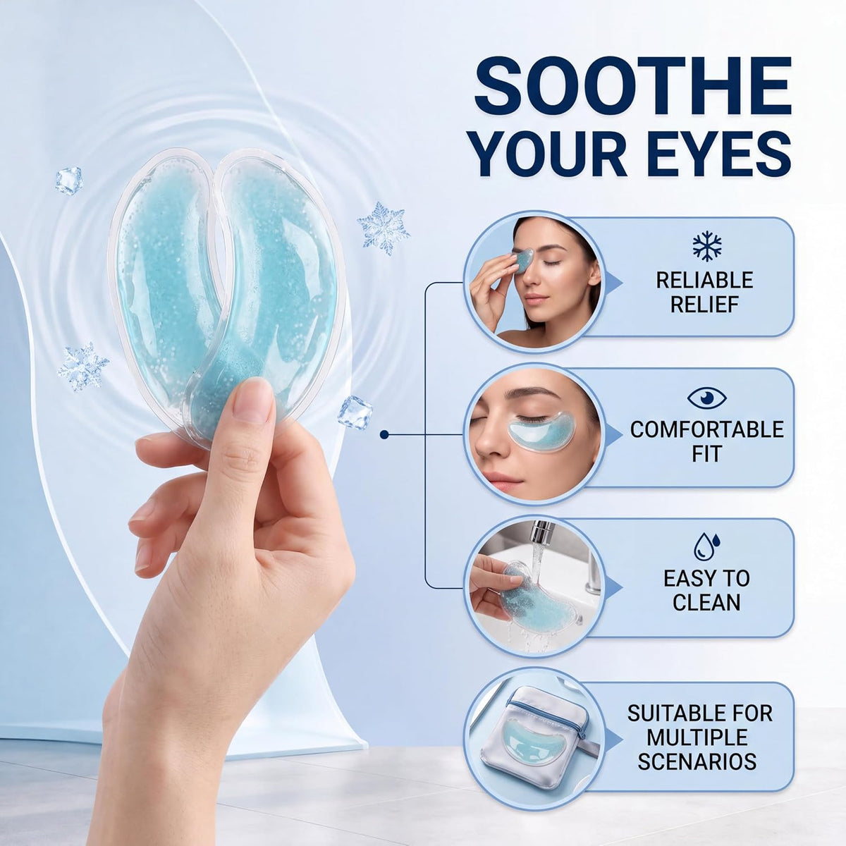Eye patches, gel eye patches, reusable, effectively relieve eye puffiness and redness, soothe eye fatigue, and relax the eyes.
