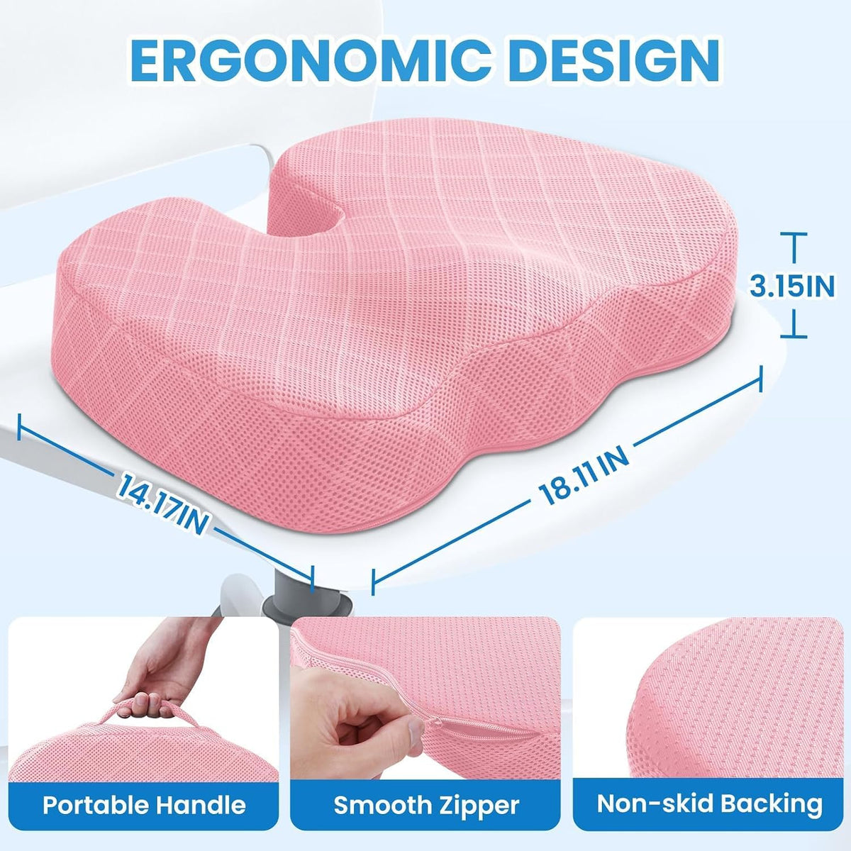 TushGuard Seat Cushion, Memory Foam Office Chair Cushion - Black, Large