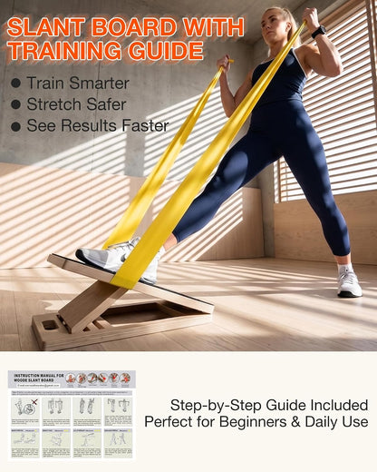 Frylr Portable Wooden Slant Board for Calf Stretching and Exercise, Adjustable Incline Wedge for Squats and Balance
