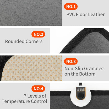 Heated Floor Mat Under Desk for Foot Warmer - 7 Temp Settings & 55w Heating Pad - Heated Feet Rest for Home Office Desk,Energy Saving Feet Warmers for Home/Work/Office - Black