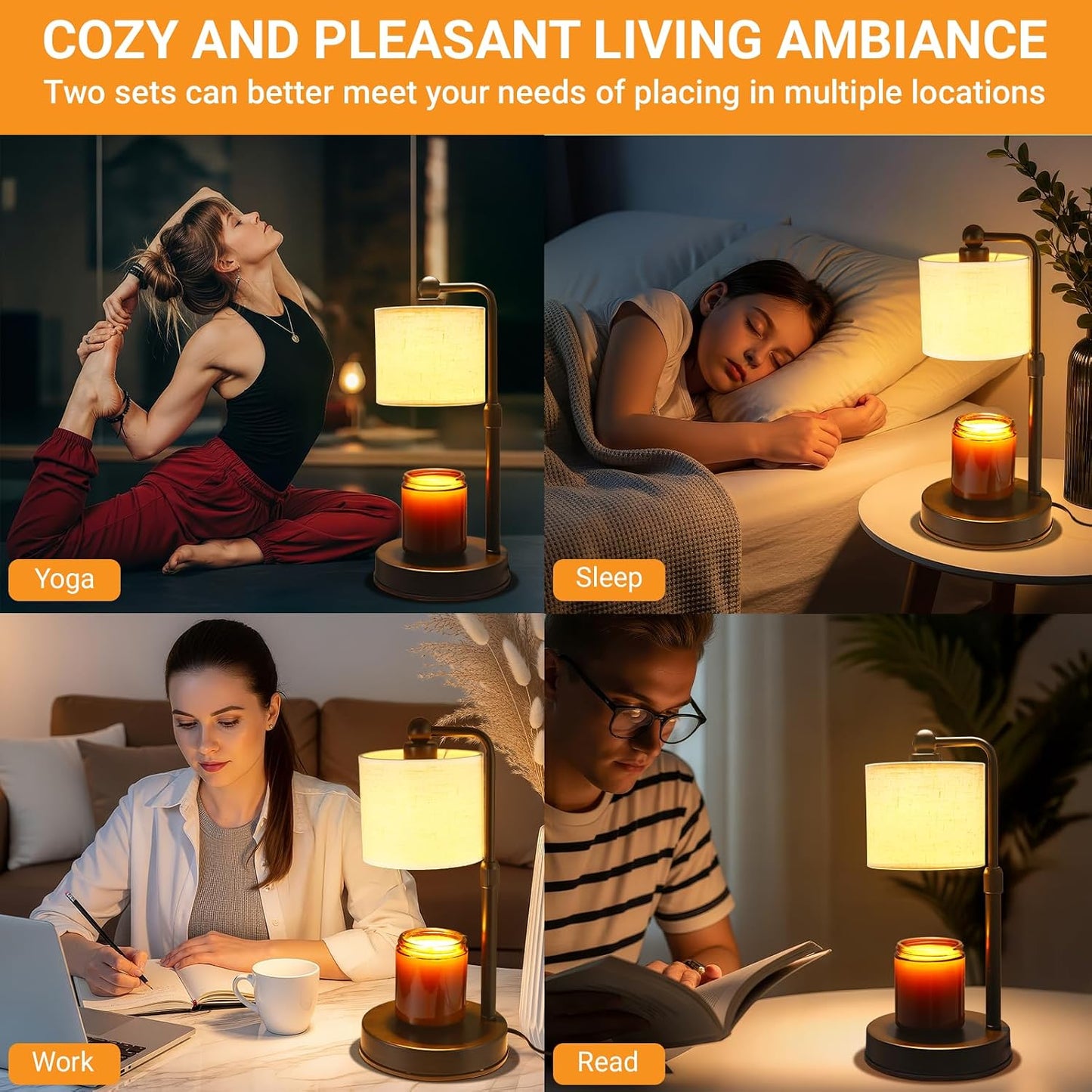 2 Pack Candle Warmer Lamp with Timer - Dimmable & Height Adjustable, Flame-Free Wax Warmer for Safe Use with Jar Candles - Home Decor Gift for Women, Mom, Wife (Bedroom or Office)