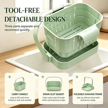 Foldable Hanging Sink Drain Basket, Stretchable Kitchen Sink Strainer, 2026 Upgraded Space-Saving Food Colander, Multifunctional Faucet Basket for Fruits, Vegetables, Pasta & Tableware