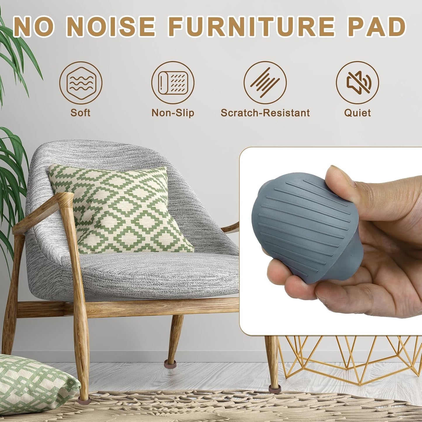PATIKIL 4 Inch Rubber Furniture Pads, 4 Pack Non-Slip Furniture Coasters Round Anti Skid Caster Cups Furniture Feet Cup Floor Protectors for Bed Couch Stoppers, Brown