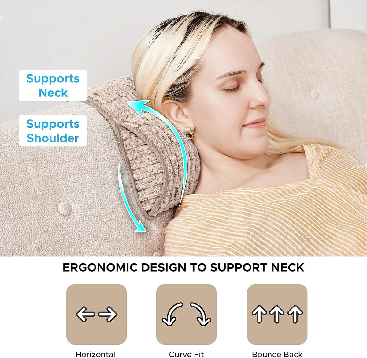 WdFour Headrest Memory Pillow, Support Cushions for Neck, Back or Foot for Sofas, Recliners, Office Chairs, Massage Chairs for Neck Pain Relief and Cervical Support(Khaki, 13" Wx2.7 D).