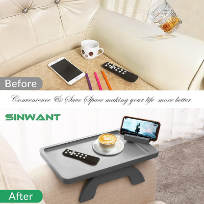 Couch Arm Tray,Bamboo Sofa Clip on Side Table,Foldable Couch Armrest Table with 360°Rotating Phone Holder,Anti Slip Food Trays for Eating/Drinks/Snacks/Remotes 15.35" x 9.85"