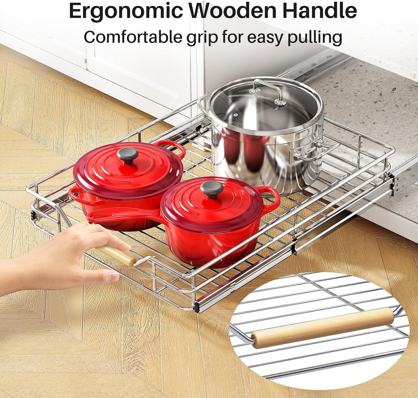 Pull out Cabinet Organizer, 15"W X 21"D, Heavy Duty Smooth Sliding Under Cabinet Shelves for Pots and Pans, Full-Extension Roll out Drawers, Slide out Organization for Home Kitchen Pantry