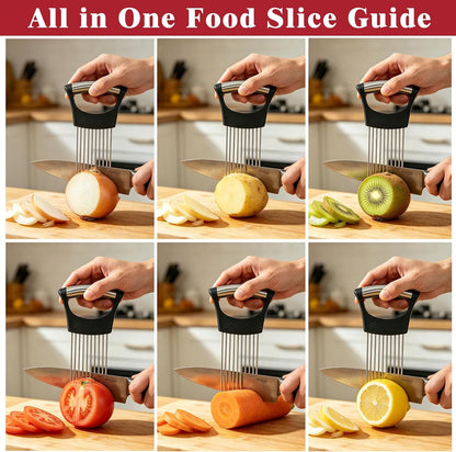 Zoyiancy 2 PCS Stainless Steel Onion Holder, Cutting Tool for Vegetables | Stainless Steel, Protective Cover, Non-Slip Grip, Easy To Wash, Dishwasher, Slices Veggies, Fruit Meat, Onion, Potato, Tomato