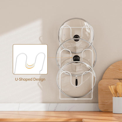 Pot Lid Organizer Rack for Cabinet Door, 2 Pack Pot Lid Holder White | 6-Tier Lid Racks for Cabinet Door/Wall, No Drilling Adhesive Mount, Rustproof, Fits Pot Pan Lid, Cutting Board & Cookie Sheet