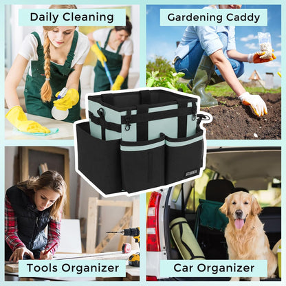 SCAVATA Compact Wearable Cleaning Caddy with Handle & Shoulder Straps | Small Cleaning Supplies Organizer, Under Sink & Car Cleaning Tools Storage Bag for Housekeepers Cleaners, Black