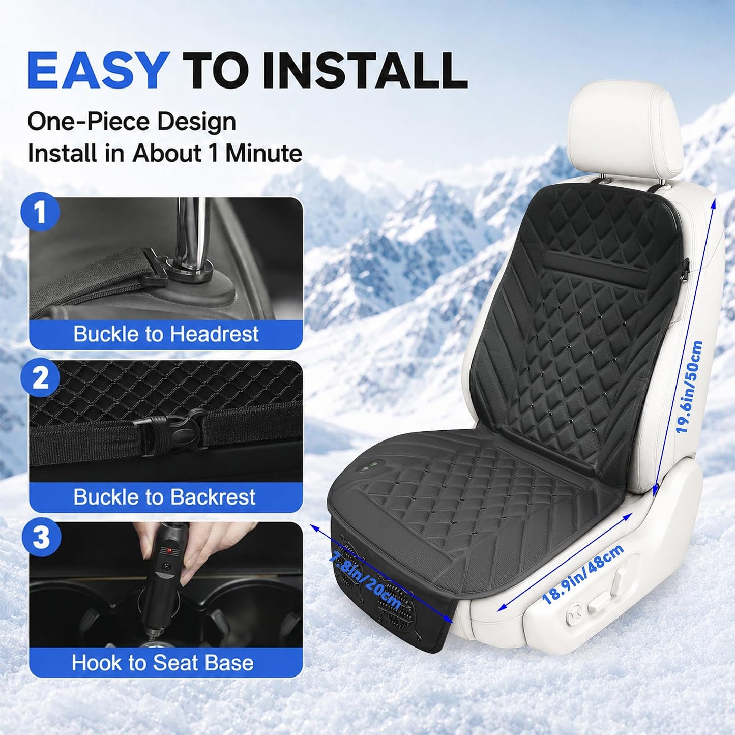 2026 Upgraded Ventilated Seat Cushion, 12V-24V Cooling Car Seat Cover for Front Seat, Cooled Seat Pad for Office Chair Sofa Car SUV Truck Universal Fit, Classic Black