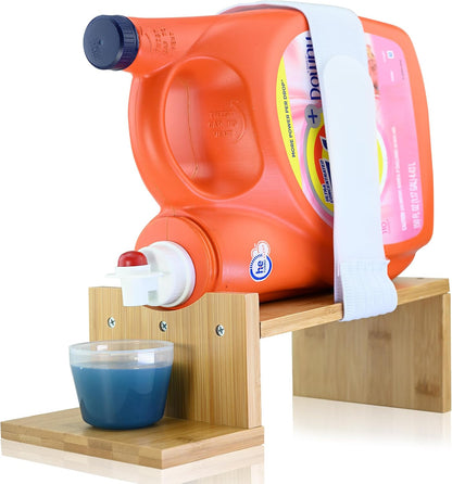 Liquid Laundry Detergent Holder Stand with Drip Tray - 1 Pack - Black | Easy Pouring, Rubber Feet, Angled Stand, Fabric Softener Dispenser for Laundry Room Organization & Storage