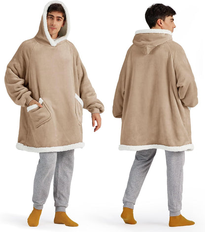 Bedsure Wearable Blanket Sherpa Hoodie Gifts, Sweatshirt, Grey, Standard